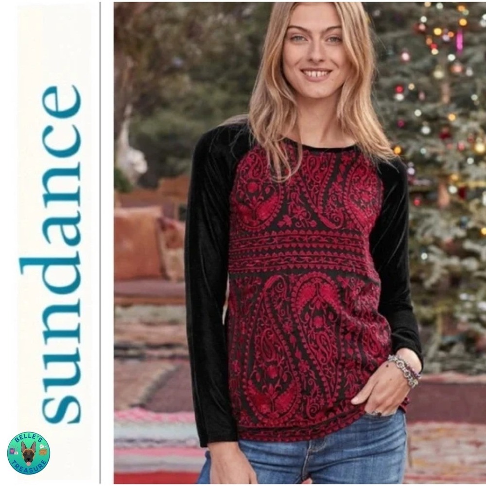 Sundance Embroidered Mesh Enchantress Velvet Top Women'sโ Large Black Whimsigoth